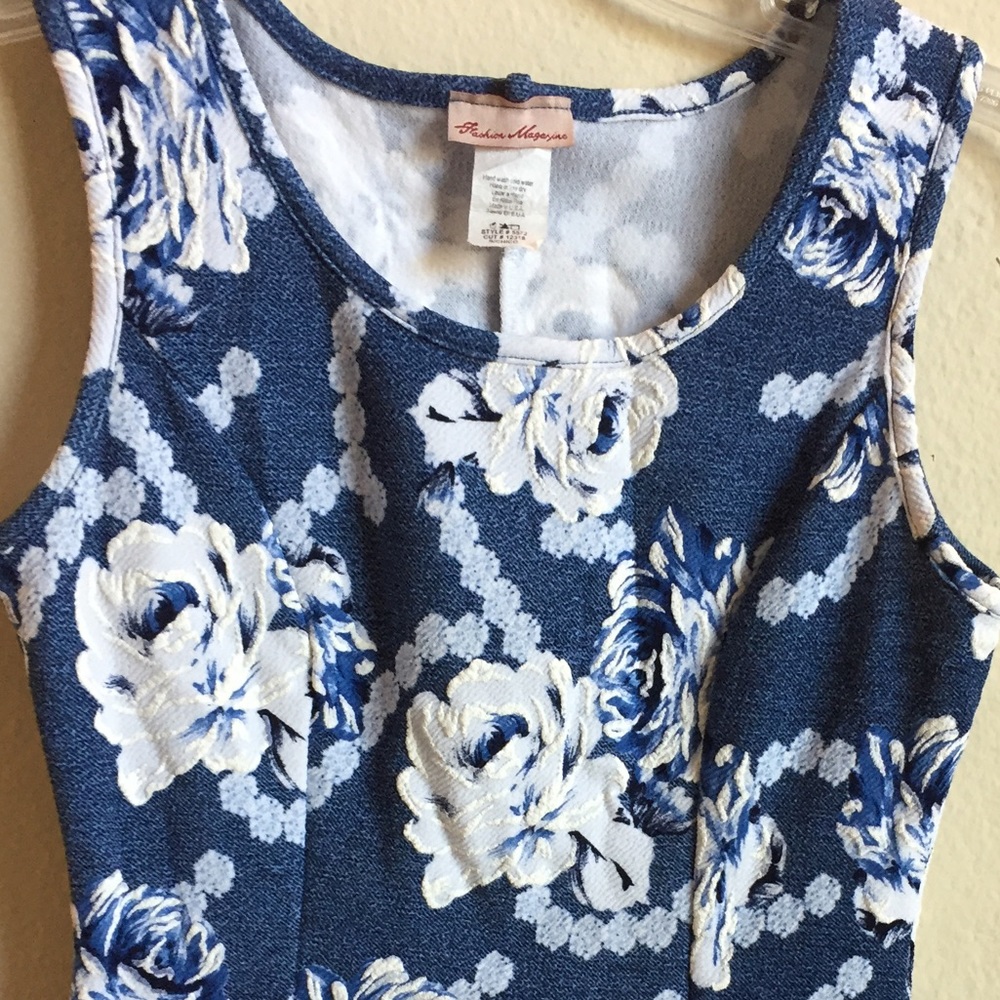 Blue and White Floral Peplum Top Sleeveless